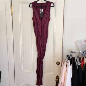 sz 4 (L) Jaga Elegant Burgundy Sleeveless Raw Edges Dress With Front Slit